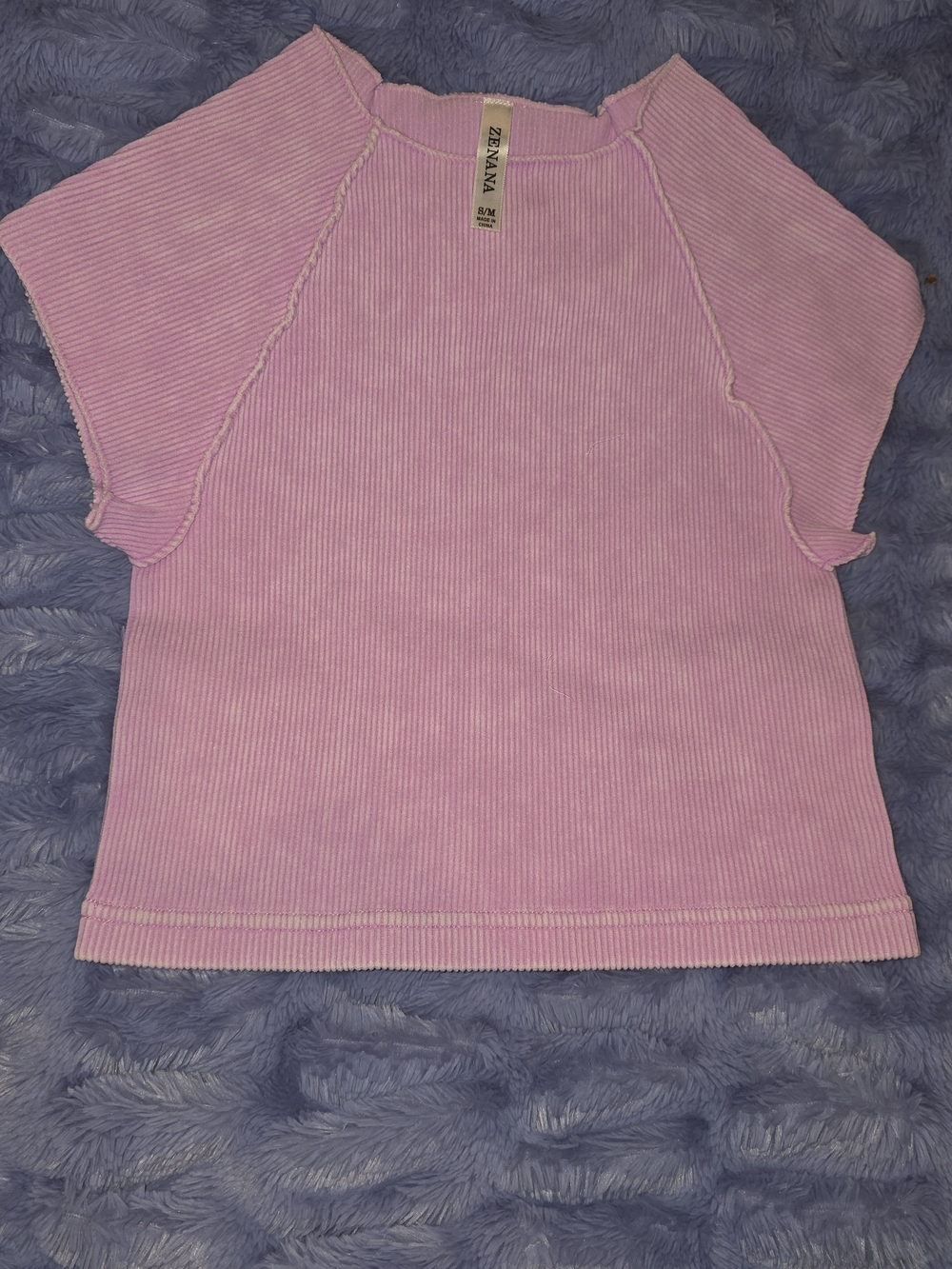 Zenana Ribbed Pink Short Sleeve Top Size S/M